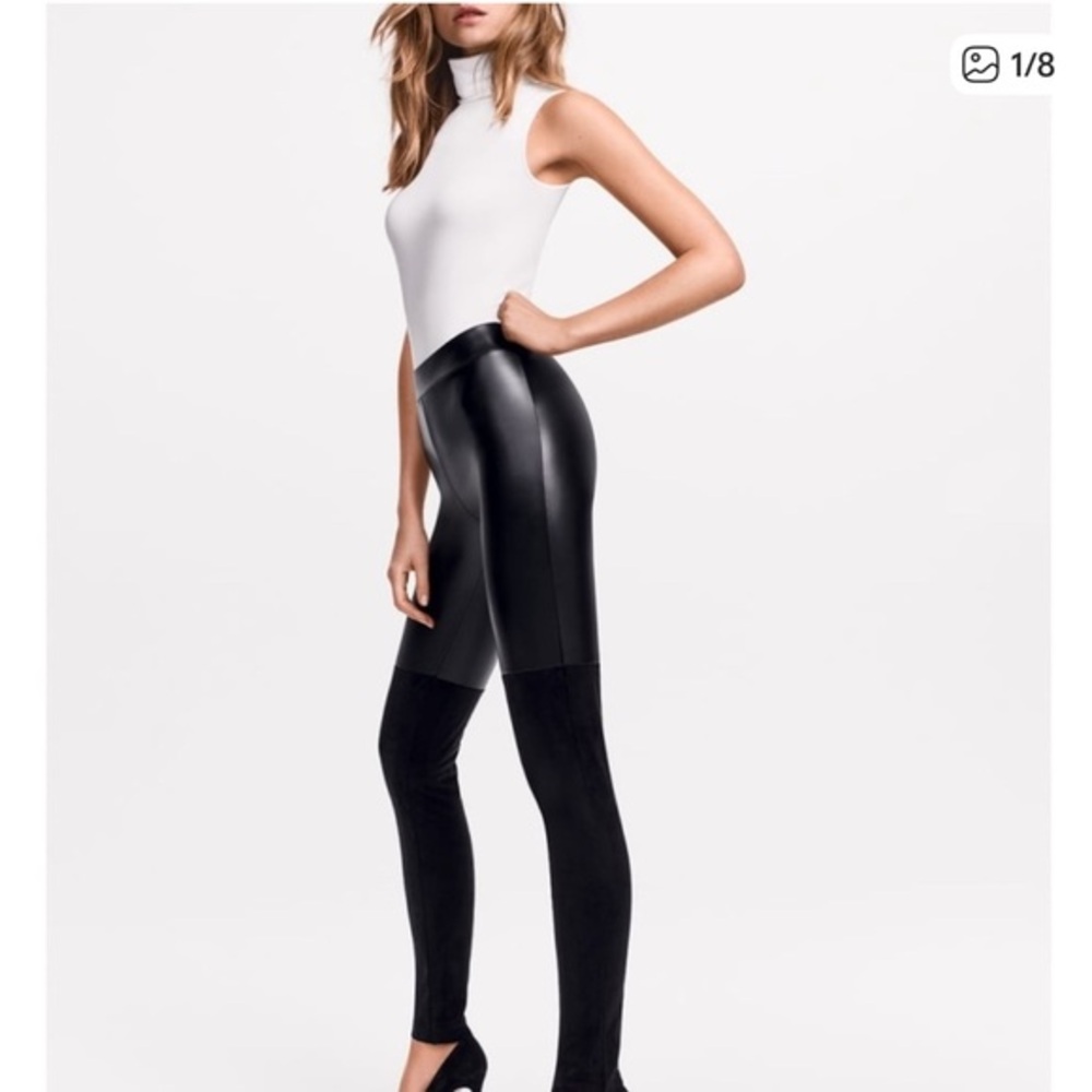NWT Wolford Cherilyn Faux Leather/Suede Legging Black Size 12 - Picture 1 of 7